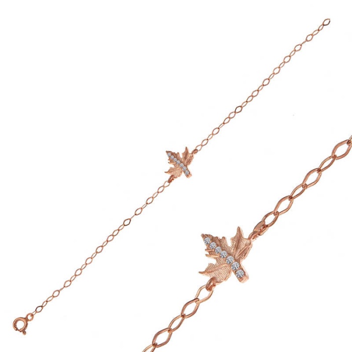 Lucky Life 925 Ayar Gumuss Rose Çınar Yaprağı Lucky Life Lucky Life Kadın Bileklik