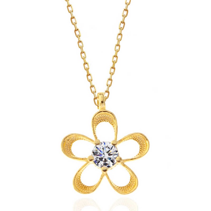 ​Lucky Life 925 Ayar Gumuss Gold Zirkon Taşlı Çiçek Lucky Life Lucky Life Lucky Life Kadın Kolye