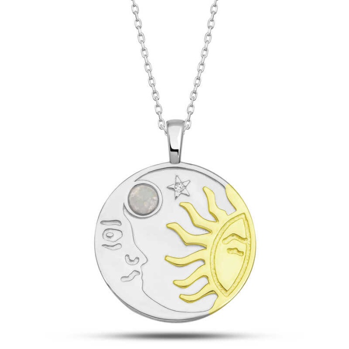 Lucky Life 925 Ayar Gumuss Opal Beyaz Taşlı Ay Güneş Lucky Life Lucky Life Lucky Life Kadın Kolye