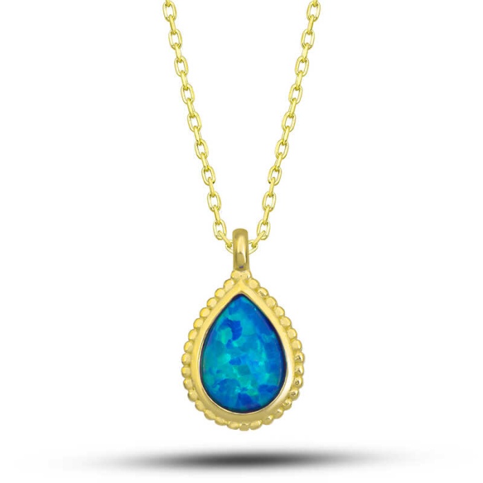 Lucky Life 925 Ayar Gumuss Gold Damla Mavi Opal Taşlı Lucky Life Lucky Life Lucky Life Kadın Kolye