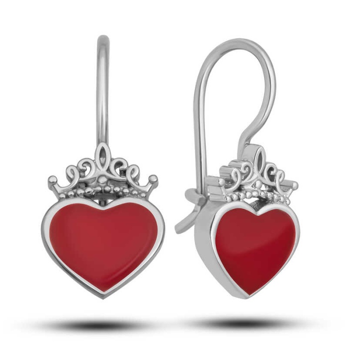 Lucky Life 925 Ayar Gumuss Kırmızı Kalp Sallantılı Çocuk Küpe