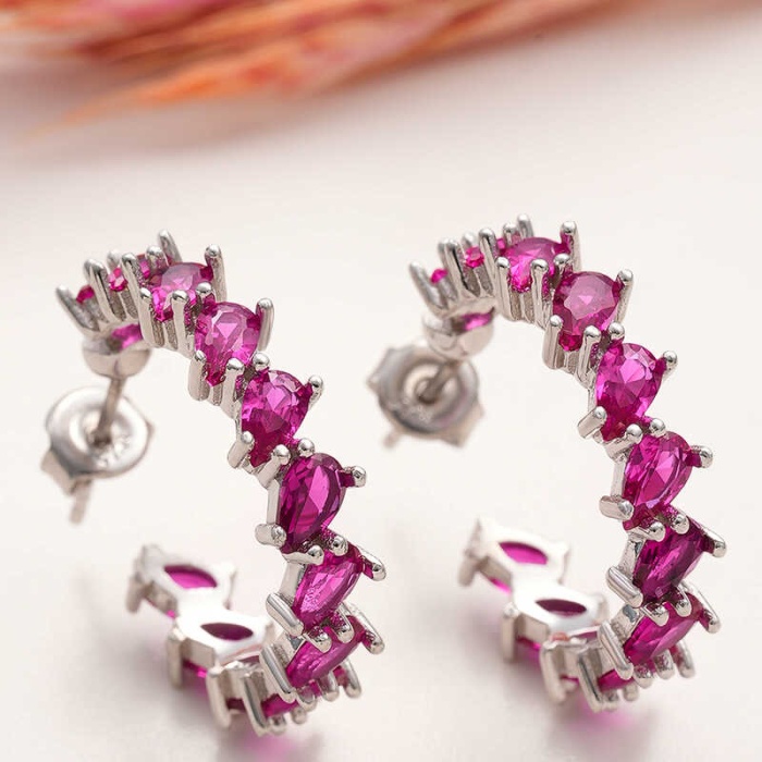 Lucky Life 925 Ayar Gumuss Pembe Taşlı Damla Çivili Lucky Life Lucky Life Kadın Küpe