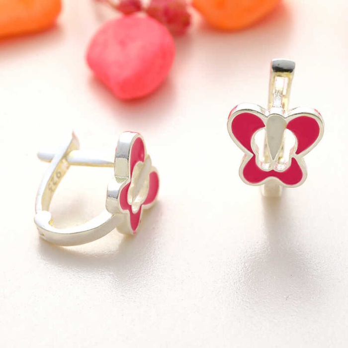 Lucky Life 925 Ayar Gumuss Pembe Kelebek Çocuk Küpesi
