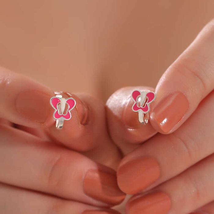 Lucky Life 925 Ayar Gumuss Pembe Kelebek Çocuk Küpesi