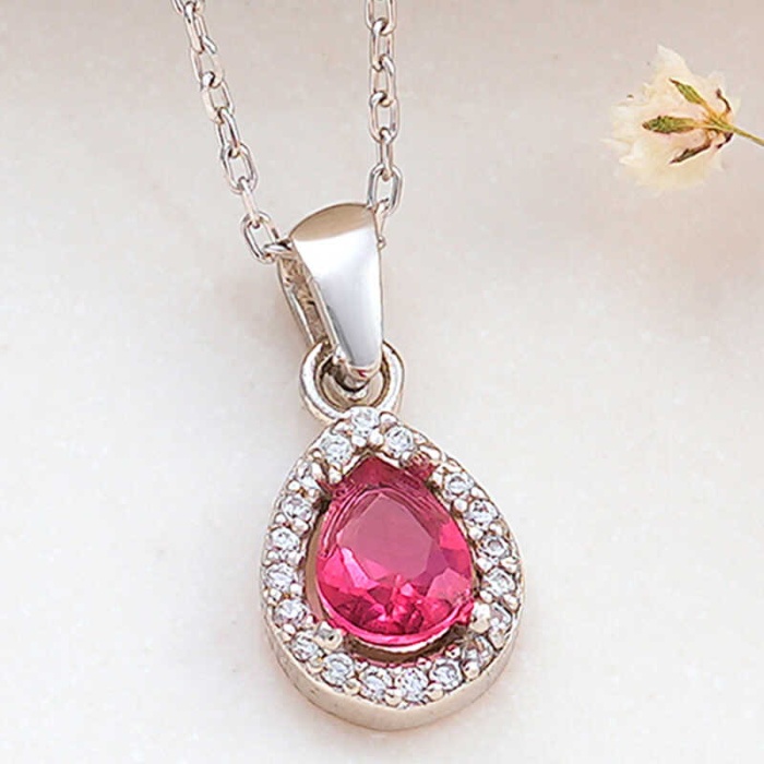 Lucky Life 925 Ayar Gumuss Pembe Damla Zirkon Taşlı Lucky Life Lucky Life Lucky Life Kadın Kolye