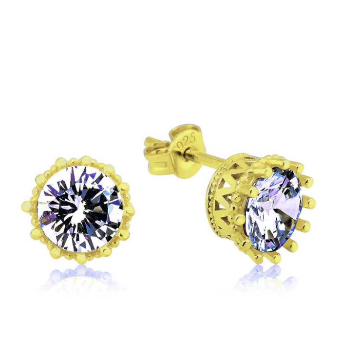 Lucky Life 925 Ayar Gumuss Gold Tırnaklı Tek Taş Çivili Lucky Life Lucky Life Kadın Küpe