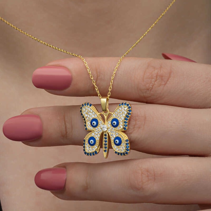 Lucky Life 925 Ayar Gumuss Gold Nazarlı Kelebek Lucky Life Lucky Life Lucky Life Kadın Kolye