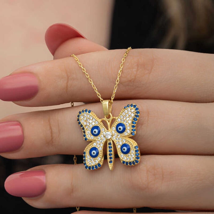 Lucky Life 925 Ayar Gumuss Gold Nazarlı Kelebek Lucky Life Lucky Life Lucky Life Kadın Kolye