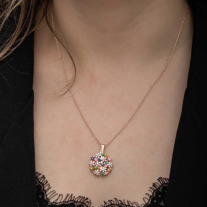 Lucky Life 925 Ayar Gumuss Rose Renkli Çiçek Kişiye Özel Lucky Life Lucky Life Kadın Kolye