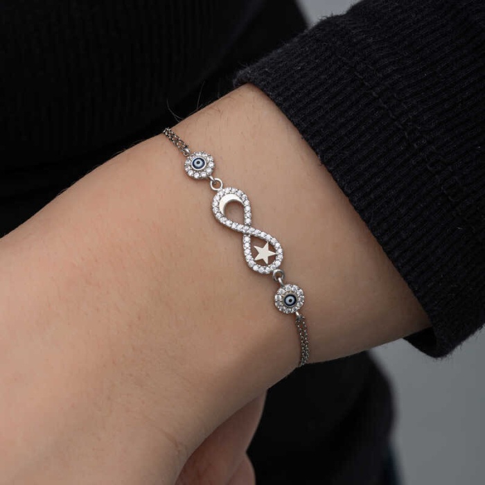 Lucky Life 925 Ayar Gumuss Ay Yıldız Nazarlı Sonsuzluk Lucky Life Lucky Life Kadın Bileklik
