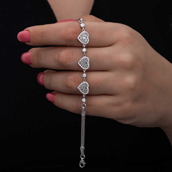 ​Lucky Life 925 Ayar Gumuss Baget Taşlı Kalp Lucky Life Lucky Life Kadın Bileklik