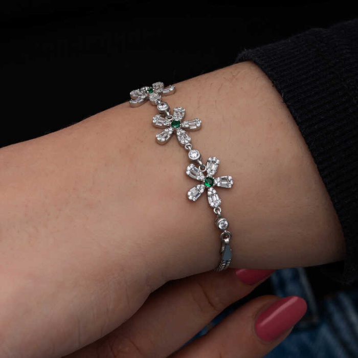 Lucky Life 925 Ayar Gumuss Baget Çiçek Desenli Lucky Life Lucky Life Kadın Bileklik