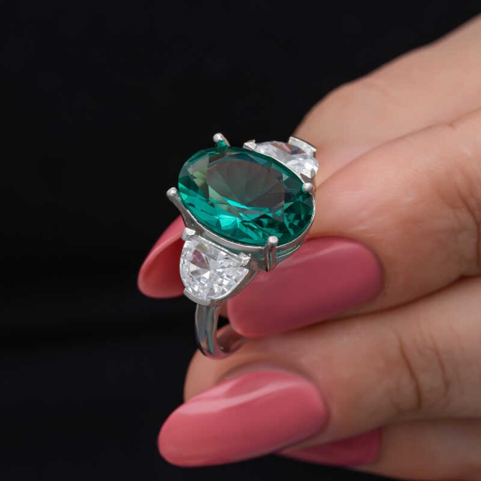 Lucky Life 925 Ayar Gumuss Yeşil Renk Paraiba Taşlı Lucky Life Lucky Life Kadın Yüzük