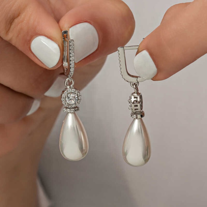 Lucky Life 925 Ayar Gumuss Damla İnci Lucky Life Lucky Life Kadın Küpe