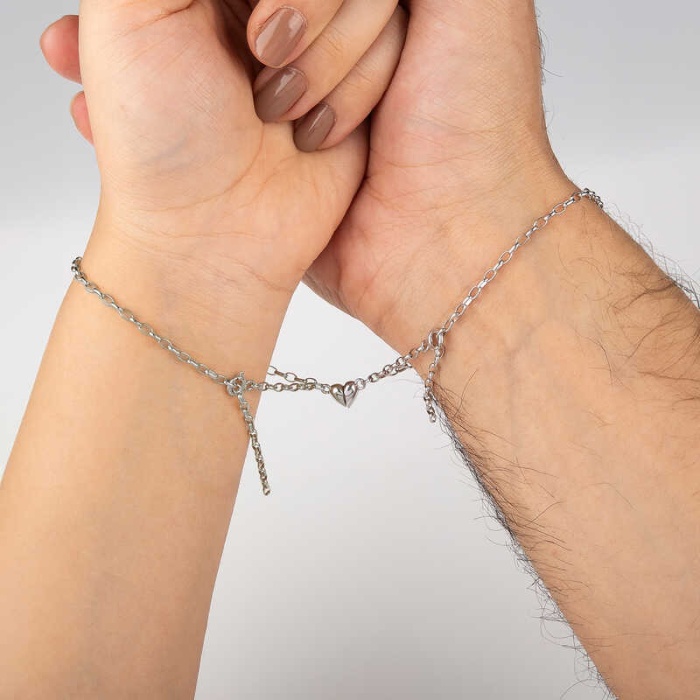 Lucky Life 925 Ayar Gumuss Rodyum Çift Kalpli Aşk Bileklik