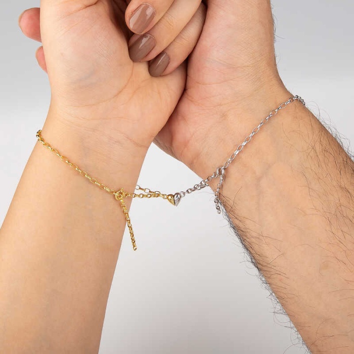 Lucky Life 925 Ayar Gumuss Rodyum Gold Çift Kalpli Aşk Bileklik