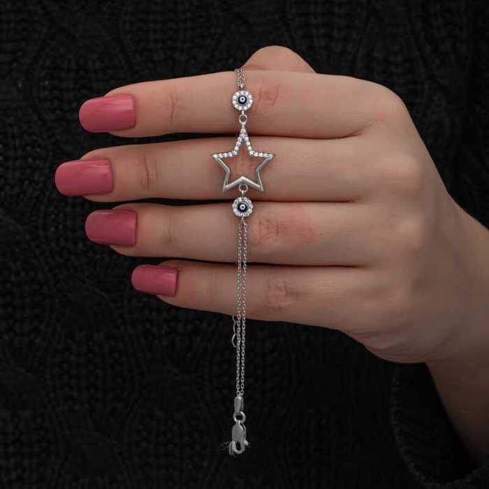 Lucky Life 925 Ayar Gumuss Yıldız Nazarlı Lucky Life Lucky Life Kadın Bileklik