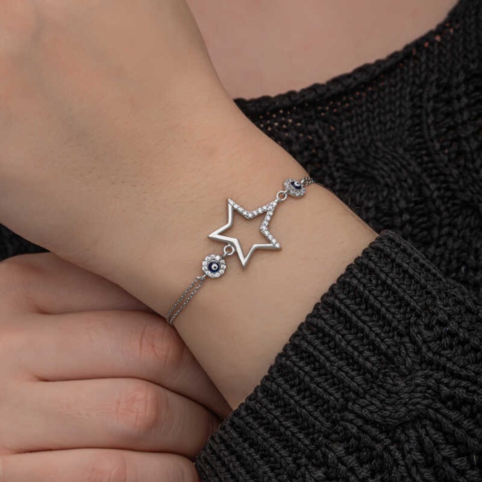 Lucky Life 925 Ayar Gumuss Yıldız Nazarlı Lucky Life Lucky Life Kadın Bileklik