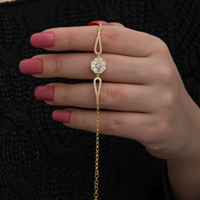 Lucky Life 925 Ayar Gumuss Gold Baget Taşlı Lucky Life Lucky Life Kadın Bileklik