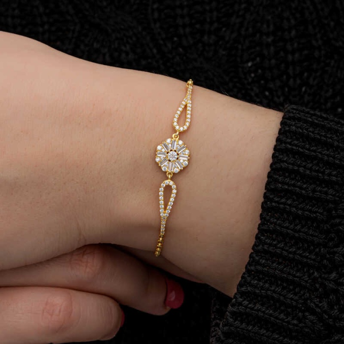 Lucky Life 925 Ayar Gumuss Gold Baget Taşlı Lucky Life Lucky Life Kadın Bileklik