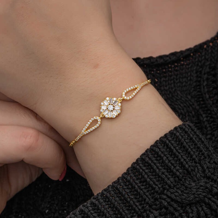 Lucky Life 925 Ayar Gumuss Gold Baget Taşlı Lucky Life Lucky Life Kadın Bileklik