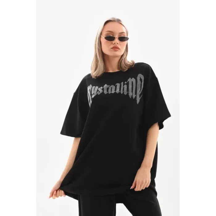Lucky Life Unisex Taş Desenli Oversize T-Shirt - Beyaz