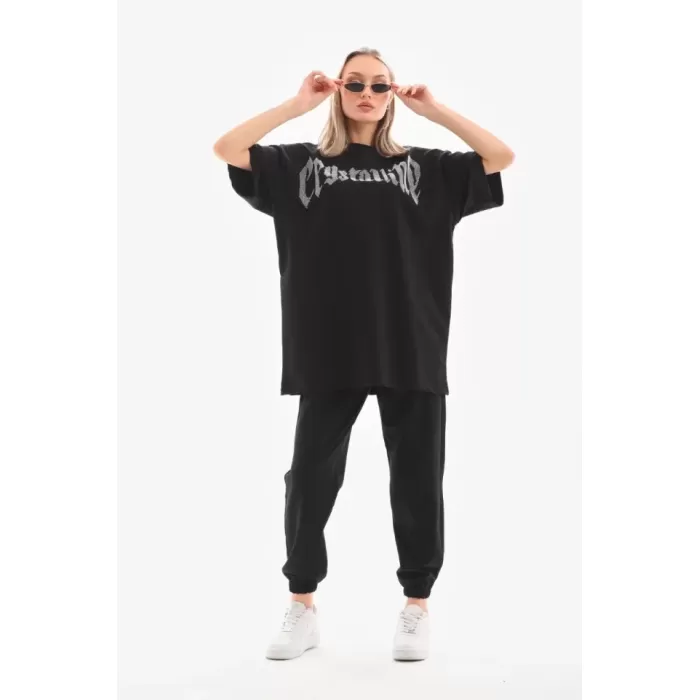 Lucky Life Unisex Taş Desenli Oversize T-Shirt - Beyaz