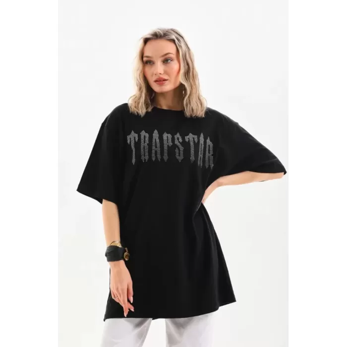 Lucky Life Unisex Taş Desenli Oversize T-Shirt - Siyah