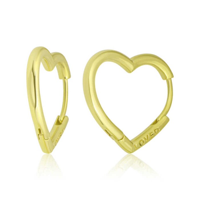 Lucky Life 925 Ayar Gumuss Gold Loved Yazılı Taşsız Kalp Lucky Life Kadın Küpe