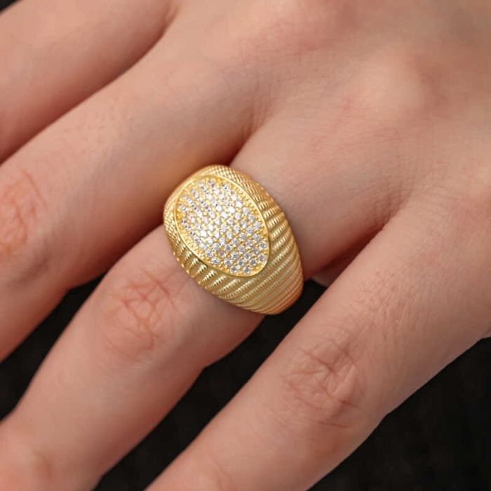 Lucky Life 925 Ayar Gumuss Gold Zirkon Taşlı Fantezi Lucky Life Kadın Yüzük