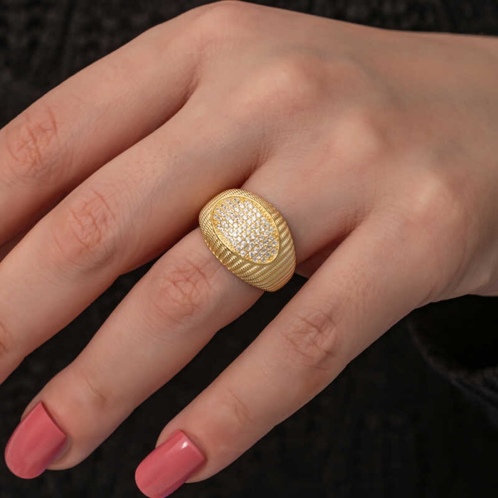 Lucky Life 925 Ayar Gumuss Gold Zirkon Taşlı Fantezi Lucky Life Kadın Yüzük