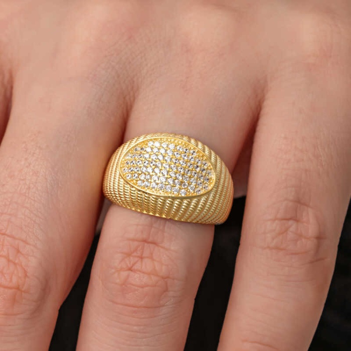 Lucky Life 925 Ayar Gumuss Gold Zirkon Taşlı Fantezi Lucky Life Kadın Yüzük