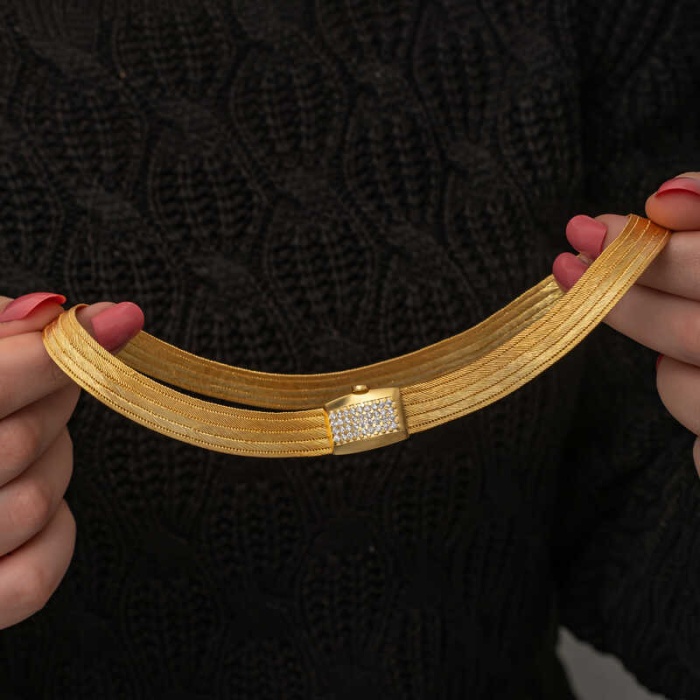 ​Lucky Life 925 Ayar Gumuss Gold Zirkon Taşlı Trabzon Hasır Lucky Life Lucky Life Kadın Kolye