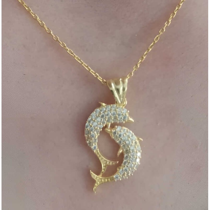 Lucky Life 925 Ayar Gumuss Gold Çift Yunus Balığı Lucky Life Lucky Life Kadın Kolye