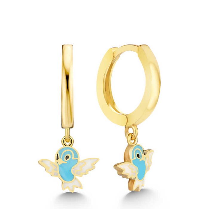 Lucky Life 925 Ayar Gumuss Gümüş Gold Mavi Renkli Sallantılı Kuş Kadın Küpe
