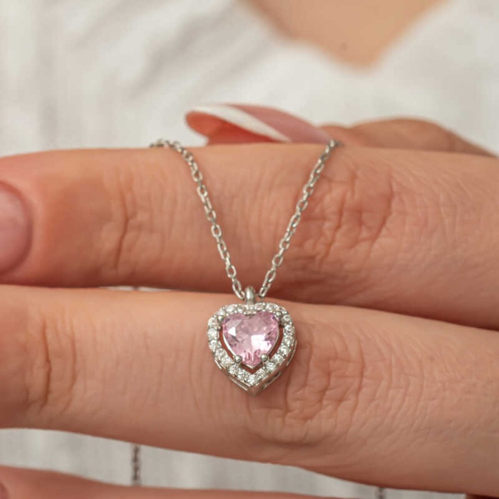 Lucky Life Gümüss Gümüş Pembe Kalp Kadın Kolye