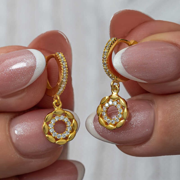 Lucky Life Kadın Gümüş Sallantılı Gold Halka Kadın Küpe