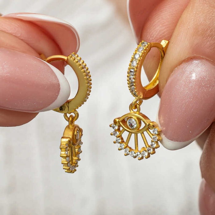 Lucky Life Gumussh Gümüş Sallantılı Gold Göz Kadın Küpe