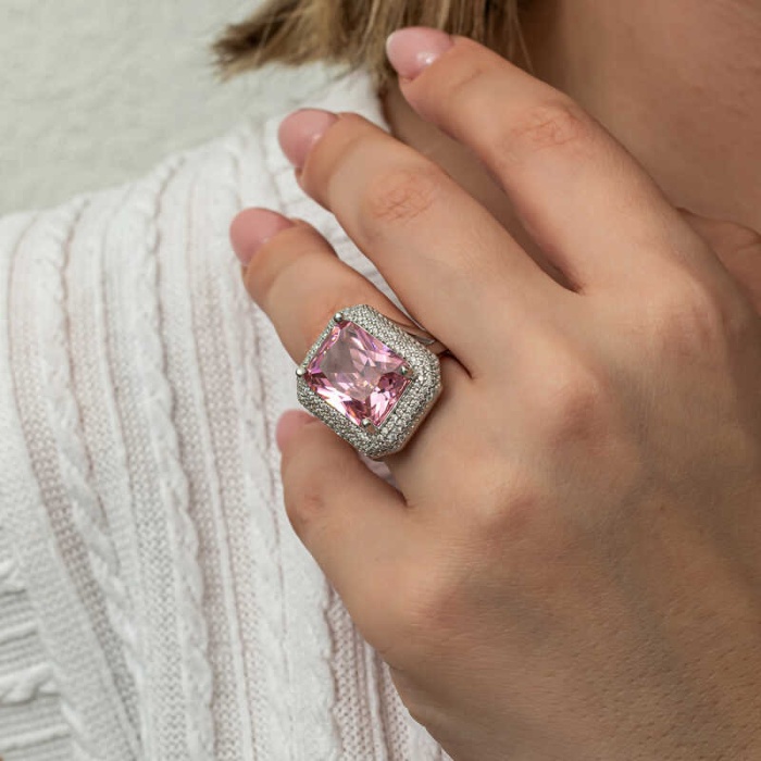 Lucky Life Gümüş Pembe Zirkon Taşlı Kadın Yüzük