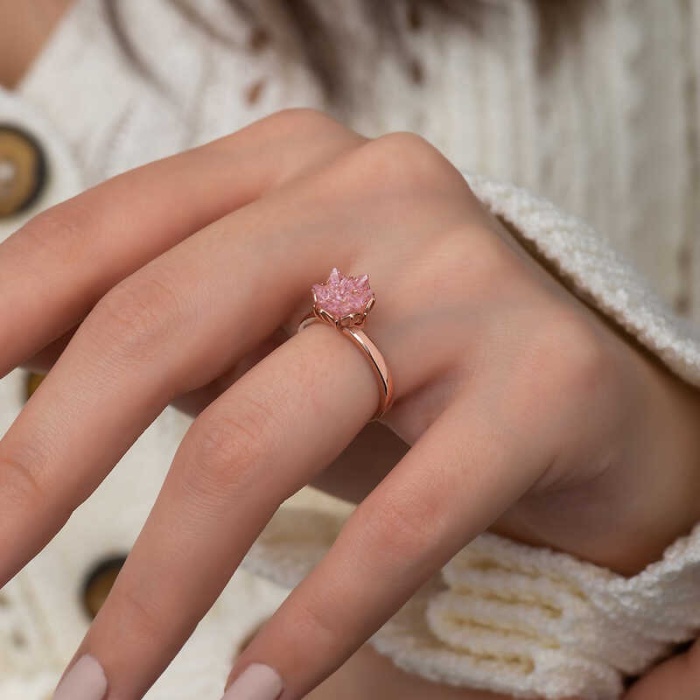 Lucky Life Gümüş Rose Pembe Lotus Çiçeği Yüzük