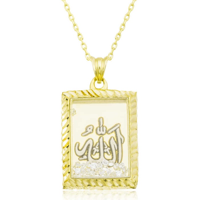 Lucky Life Gümüş Gold Allah Yazılı Kadın Kolye