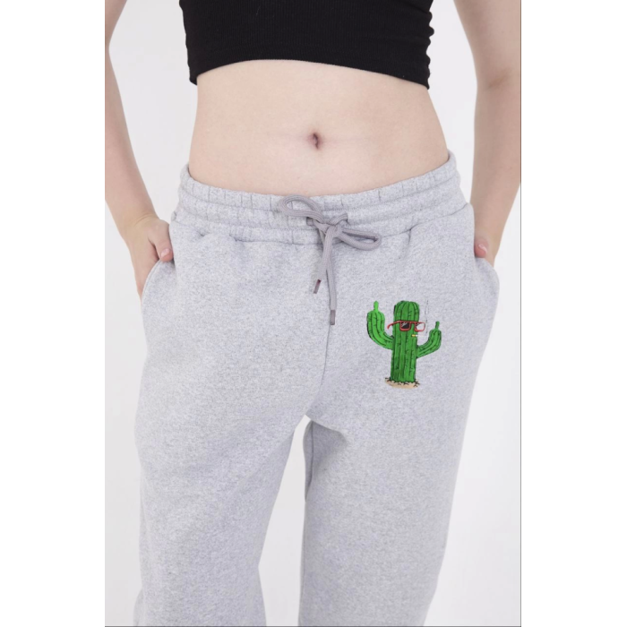 Lucky Life Kadın Lastikli Baskılı Eşofman Pantolon - Gri