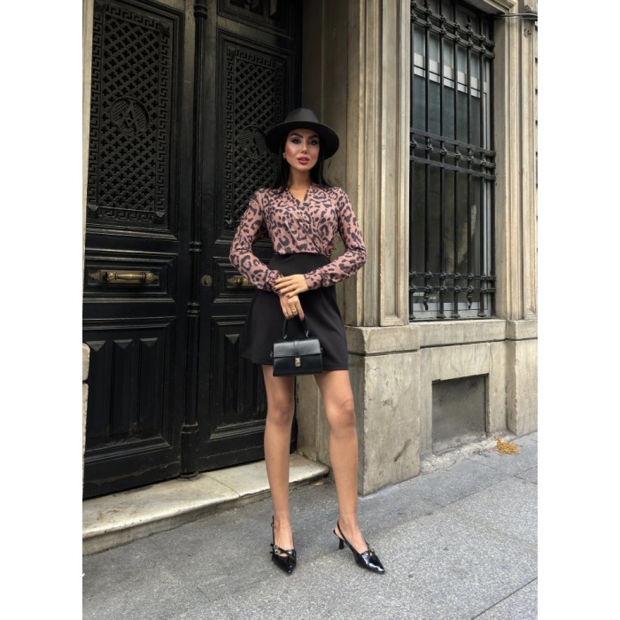 Lucky Life Kadın Uzun Kollu Kruvaze Yaka Krep Mini Boy Elbise