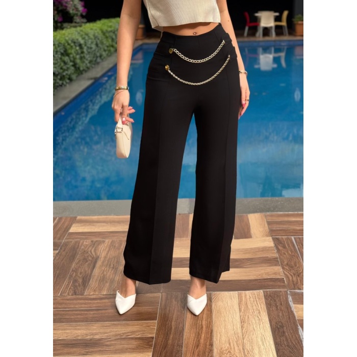 Lucky Life Kadın Beli Zincir Detay Ithal Krep Pantolon