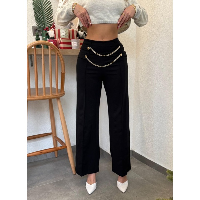 Lucky Life Kadın Beli Zincir Detay Ithal Krep Pantolon