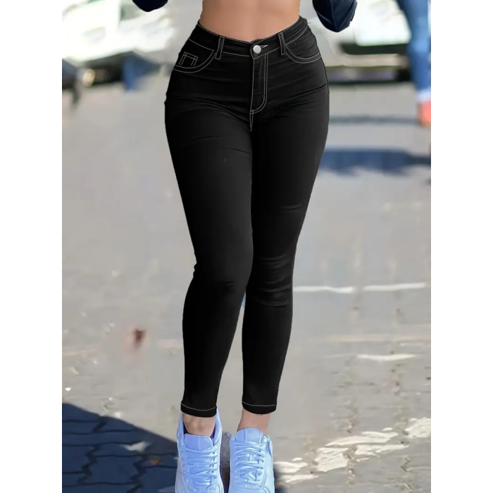 Lucky Life Kadın Yüksek Bel önden Düğmeli Dar Kesim Kot Pantolon
