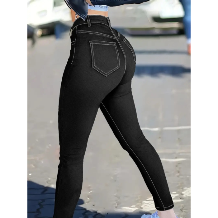 Lucky Life Kadın Yüksek Bel önden Düğmeli Dar Kesim Kot Pantolon
