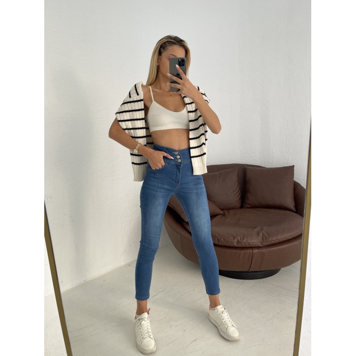 Lucky Life Yüksek Bel Likralı Jean Pantolon 90 Cm