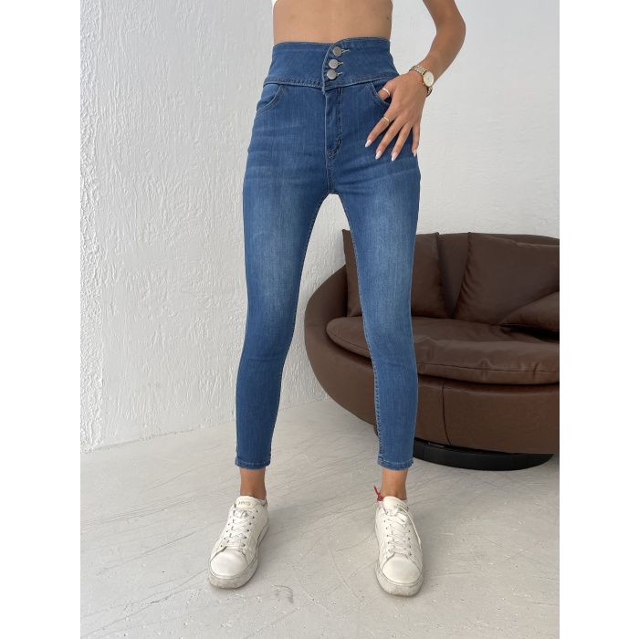 Lucky Life Yüksek Bel Likralı Jean Pantolon 90 Cm