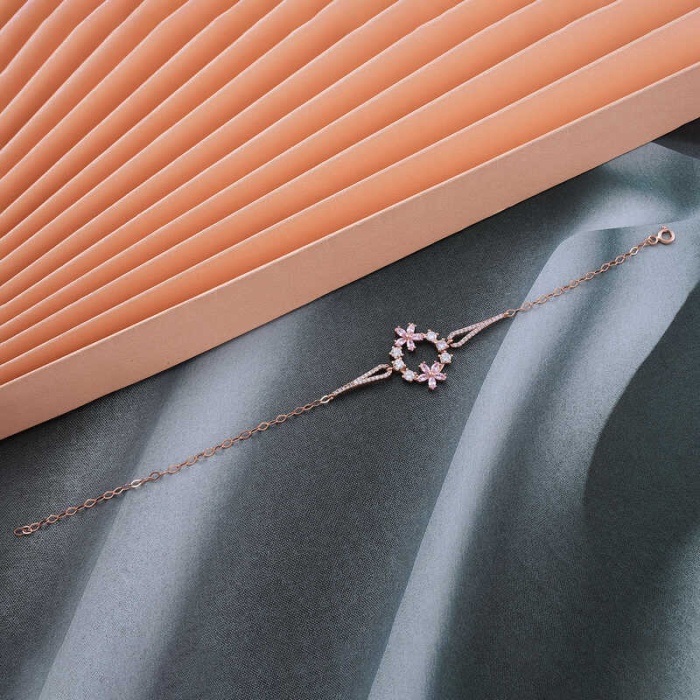 Lucky Life Gümüş Rose Pembe Çiçek Kadın Bileklik